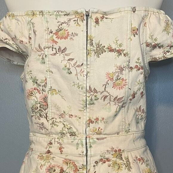 Rebecca Taylor La Vie Large Dress Denim Floral Off the Shoulder Cream Button - Picture 7 of 9